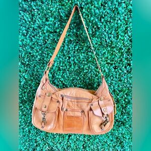 Stuart Weitzman Leather Hobo Bag Tan Leather Distressed